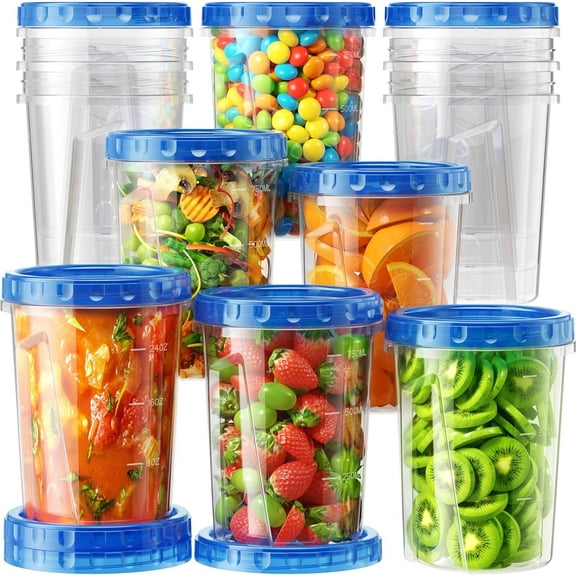 PETGLE 12 Pack-34 oz Freezer Storage Containers, Plastic Food Storage Containers with Twist Top Lids, BPA Free and Reusable Soup Containers with Lids, Leakproof/Microwave/Dishwasher Safe