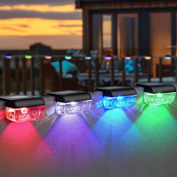 PETGLE 12 Pack Solar Deck Lights, RGB Color Changing Christmas Solar Fence Lights, Waterproof Step Lights for Outside, Step, Fence, Deck, Stair, Pool and Yard