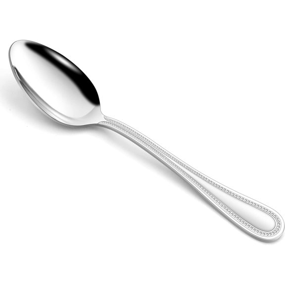 PETGLE 12 Pieces Dinner Spoons Set, Stainless Steel 7.9 Inches Silverware set with Pearled Edge Handle for Home/Kitchen/Restaurant, Classic Elegant Design, Mirror Polished, Dishwasher Safe