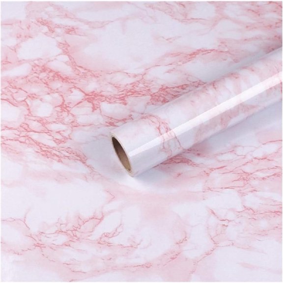 PETGLE 15.7 in x 236.2 in Self-Adhesive White Pink Marble Removable Wallpaper Decor Decals Decoration Textured Panel Table Countertops Cabinets Drawer Shelf Wall Crafts Wall Paper Decorations