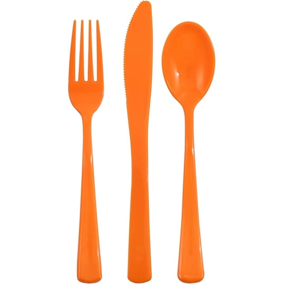PETGLE 180PCS Thanksgiving Plastic Silverware Disposable - Orange Plastic Cutlery Include 60 Forks, 60 Spoons, 60 Knives Ideal for Fall Party&Thanksgiving