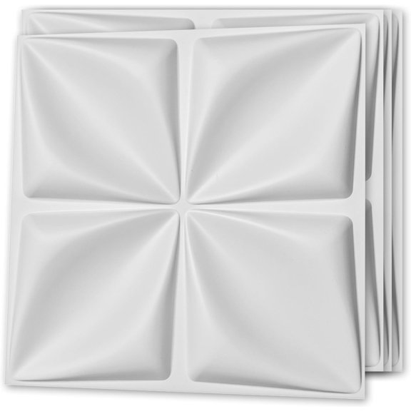 PETGLE 19.7" x 19.7" (Pack of 12) 3D Wall Panels Lucky Leaves PVC Wall Panel for Inter Decoration, Living Room, TV Background, Office, White