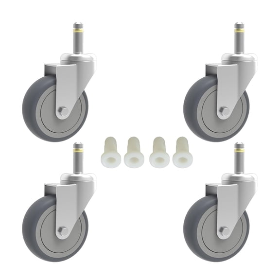 PETGLE 2-Inch Swivel Stem Caster, 7/16-Inch Stem Diameter Rubber Wheel, Thermoplastic Rubber TPR Replacement Wheels for Weber Grill Shop Vac - 4 Pack