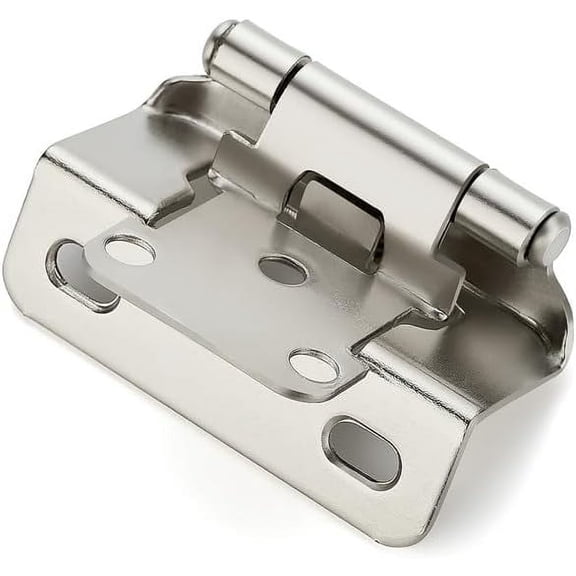 PETGLE 2 Pack 1 Pairs Semi-Overlay 1/2 inch Self-Closing Face Frame Cabinet Hinges Satin Nickel Half Wrap-Around Kitchen Door Hinges Face Mount Cabinet Hardware