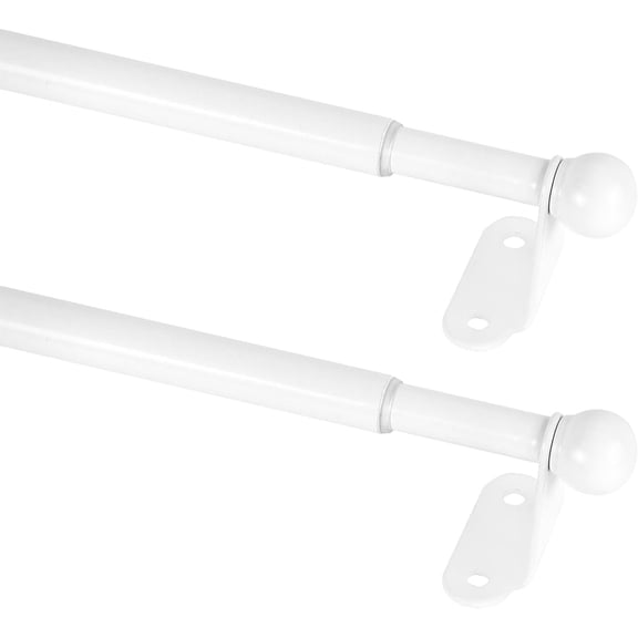 PETGLE 2 Pack Adjustable Curtain Rod for Windows 30-54 Inch, 1/2" Diameter, Small Cafe Decorative Window Curtain Rod with Brackets (White)