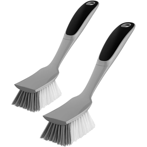 PETGLE 2 Pack Cleaning Brush with Non-Slip Grip & Built-In Scraper, Multi-Use Washing Brush for Tableware, Cookware & Kitchen Sink