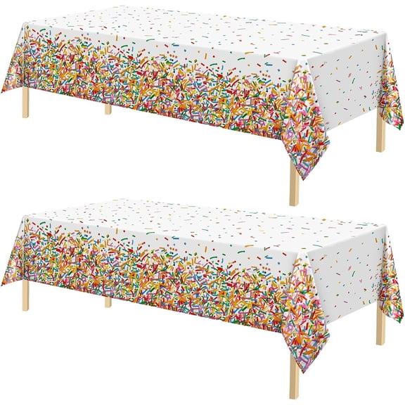 PETGLE 2 Pack Confetti Sprinkle Table Cover Disposable Plastic Birthday Party Tablecloth 54 x 108 Inch, Rectangle Table Cover for Party Decorations, Weddings, Ice Cream Theme Supplies