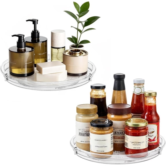 PETGLE 2 Pack Lazy Susan Organizer, 9'' Clear Lazy Susan Turntable for Cabinet, Fridge, Kitchen, Pantry, Countertop, Table Top, Refrigerator Organizers and Storage, Seasoning and Spice Organizer