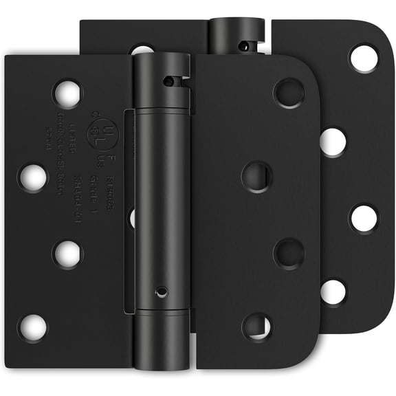 PETGLE 2 Pack Self Closing Door Hinges 4 Inch, Matte Black Spring Loaded Hinges with Square & 5/8'' Radius Corners, Adjustable Tension for Garage, Front Door, for Left and Right Hand Door, UL Listed