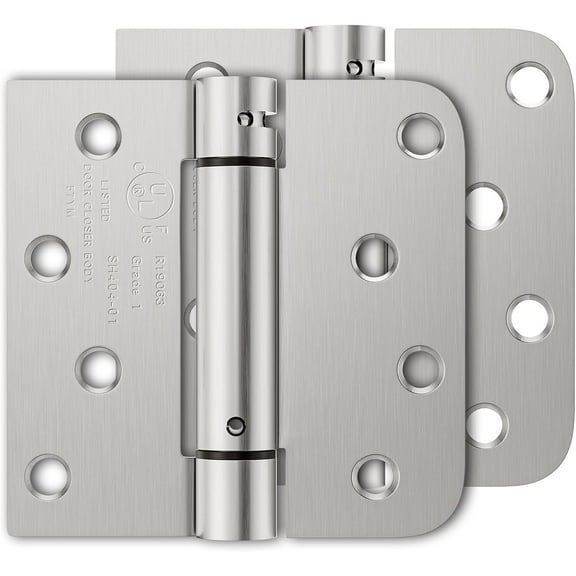 PETGLE 2 Pack Self Closing Door Hinges, 4 Inch Spring Loaded Hinges with Square & 5/8'' Radius Corners, Adjustable Tension for Garage, Front Door, for Left and Right Hand Door, UL Listed