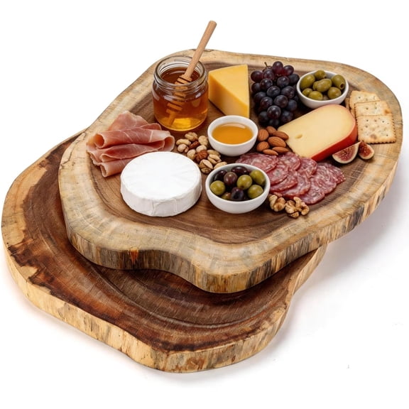 PETGLE 2 Packs Small Medium Wood Round Cutting Board, 9"-11"/11"-12" Acacia Wood Cheese Server Round Board, Wooden Charcuterie Boards for Housewarming, Bridal Shower & Wedding Gift, Birthday Gift