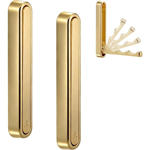 PETGLE 2 Pcs Extended Folding Coat Hooks Wall Mounted, 4.33 in Gold Foldable Wall Hooks Heavy Duty Valet RV Hooks Bathroom Towel Hooks Robe Hooks for Hanging Towels Clothes Coat Hat Bags