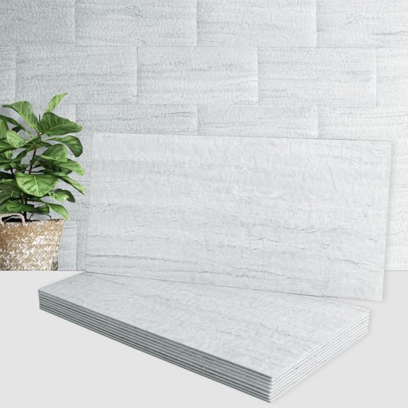 PETGLE 2-Piece Light Shale Peel and Stick Backsplash Wall Tiles, 6" x 12" PVC Faux Stone Stick on Tile for Backsplash Kitchen, Bathroom, Laundry Room, Camper, Fireplace