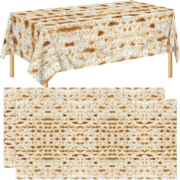 PETGLE 2 Pieces 108 x 54 Inch Happy Passover Matzo Tablecloths Plastic Disposable Pesach Matzo TableCloth Rectangle Passover Table Covers for Festival Holiday Party Home Dining Room Table Decoration