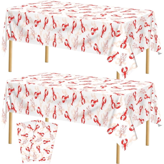 PETGLE 2 Pieces Crawfish Plastic Tablecloth 108 x 54 Inch White and Red Crawfish Table Cover Waterproof Lobster Tablecloth for Summer Seafood Party Supplies Home Outdoor Decorations