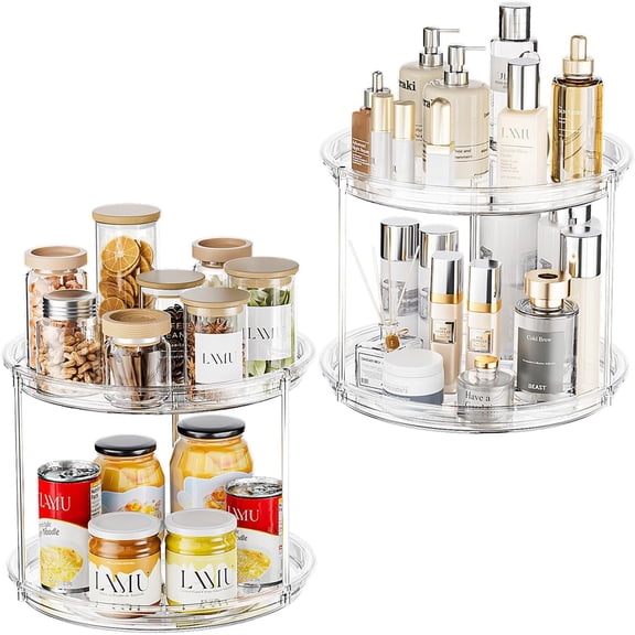 PETGLE 2 Tier Lazy Susan Turntable Organizer for Cabinet, 9'' Rotating Spice Rack for Kitchen, Pantry, Countertop, Bathroom, Vanity, Under Sink, Medicine Cabinet Organizer, 2 Pack