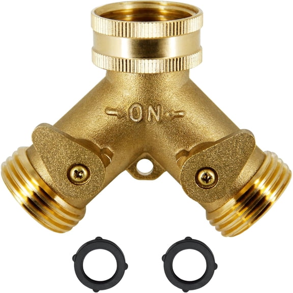 PETGLE 2 Way Brass Hose Splitter, 3/4" Brass Garden Hose Connectors Adapter, 1 Pack