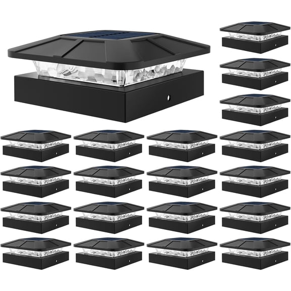 PETGLE 20 Packs 4x4 Post Solar Lights 3 Lighting Modes, Black Solar Powered Cap Lights Fits 4×4/3.5×3.5 Wood/Vinyl Posts, Waterproof Post Top Light Outdoor for Fence Deck Mailbox Porch Railing