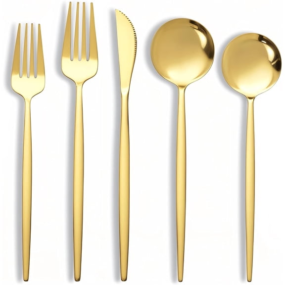 PETGLE 20-Piece Gold Silverware Set for 4 - Stainless Steel Gold Flatware Set Include Knives, Spoons and Forks - Mirror Polished for Home/Party/Birthday/Picnic