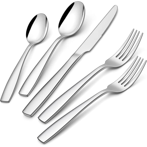 PETGLE 20-Piece Heavy Duty Silverware Set for 4, Thick Stainless Steel Flatware Cutlery, Square Edge Mirror Polished Forks Knives Spoons, Durable Tableware, Dishwasher Safe