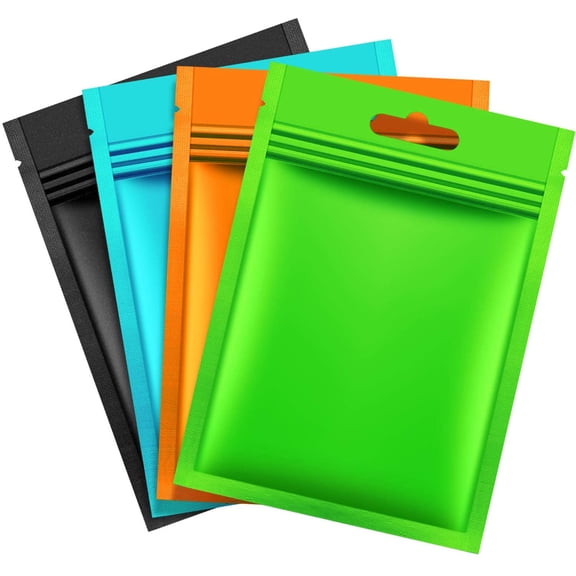 PETGLE 200 Pieces Film Resealable Bags Polyester Odor Proof Bags Aluminum Foil Food Storage Metallic Flat Zipper Sealable Pouch for Small Business Candy Sample Packaging(7 x 10 cm,Multicolor)