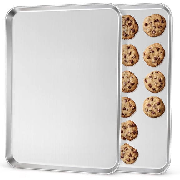 PETGLE 20x14IN Stainless Steel Cookies Baking Sheets Set, 2 Pack Stainless Steel Extra Large Baking Sheet Pan for Cookie, Commercial Grade Metal Toaster Oven Tray for Oven, Dishwasher Safe