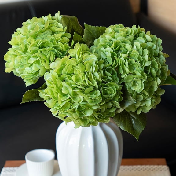 PETGLE 22" Real Soft Touch Hydrangea Artificial Flowers Realistic,Large Long Stem Fake Flowers Full Latex Faux,Wedding Bouquet,Party Home Decor,Garden Office Room Table Centerpieces Green 3Pcs