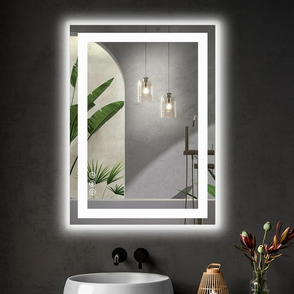 PETGLE 24"x 32" Rectangle LED Bathroom Mirror,Front Light and Backlit, Adjustable Lights and Smart Memory Functionr - Enhanced Anti-Fog Feature, Pure White