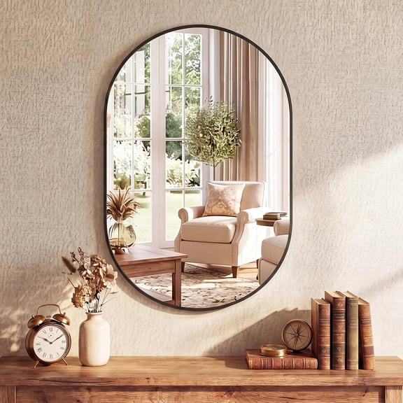 PETGLE 24" x 36" Oval Bathroom Mirror, Black Wall Mirrors with Metal Frame, Tempered Glass, Morden Vanity Mirror for Over Sink, Entryway, Living Room, Bedroom, Horizontal or Vertical