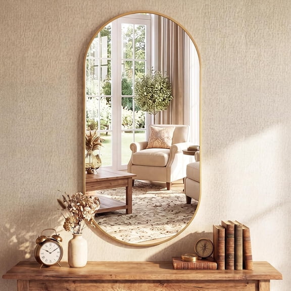 PETGLE 24" x 48" Oval Bathroom Mirror, Gold Wall Mirrors with Metal Frame, Tempered Glass, Morden Vanity Mirror for Over Sink, Entryway, Living Room, Bedroom, Horizontal or Vertical