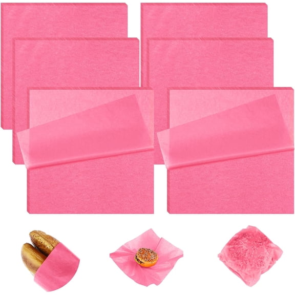 PETGLE 240 Pcs 12 x 12 Inch Deli Paper Sheets Sandwich Dry Wax Paper Oil Proof Food Basket Liners Food Wrapping Sheets for Bread, Party, Picnic, Festival, BBQ(Pink)