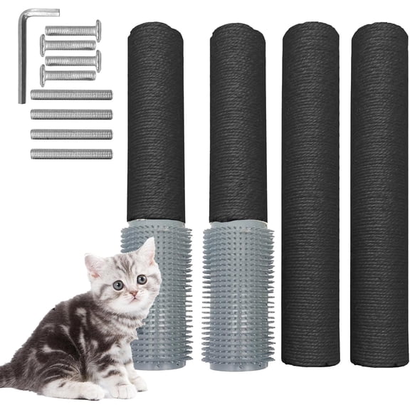 PETGLE 2PCS Cat Scratching Post Replacement, 15.7inch M8 Natural Sisal Cat Scratch Post with Cat Self Groomer Refill Pole Parts Kitten Climbing Furniture Protector Hemp Rope Scratcher for Spare Black