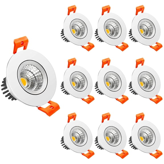 PETGLE 2inch LED Dimmable Downlight, 3W COB Recessed Ceiling Light, Daylight White 5500K-6000K, CRI80, 25W 220LM Halogen Bulbs Equivalent, White (10 Pack)