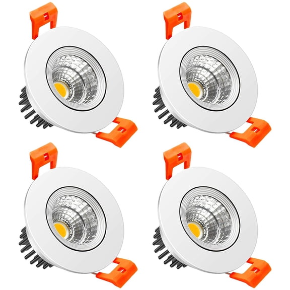 PETGLE 2inch LED Dimmable Downlight, 3W COB Recessed Ceiling Light, Warm White 3000K-3500K, CRI80, 25W 220LM Halogen Bulbs Equivalent, White (4 Pack)