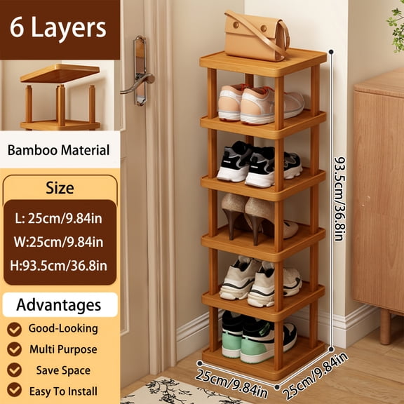 PETGLE 3/6/9-Tier Stackable Bamboo Shoe Rack, Vertical Space-Saving Organizer for Entryway, Closet, Corner, Doorway – Easy Assembly