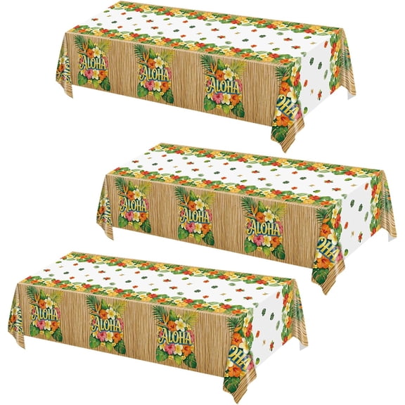 PETGLE 3 Pack Hawaiian Luau Plastic Tablecloths, 86 x 51 Inch Aloha Grass Skirt Disposable Table Covers, Tropical Table Decor Supplies for Summer Beach & Hawaii Themed Party Backdrop