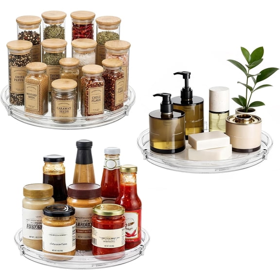 PETGLE 3 Pack Lazy Susan Organizer, 9'' Clear Lazy Susan Turntable for Cabinet, Fridge, Kitchen, Pantry, Countertop, Table Top, Refrigerator Organizers and Storage, Seasoning and Spice Organizer