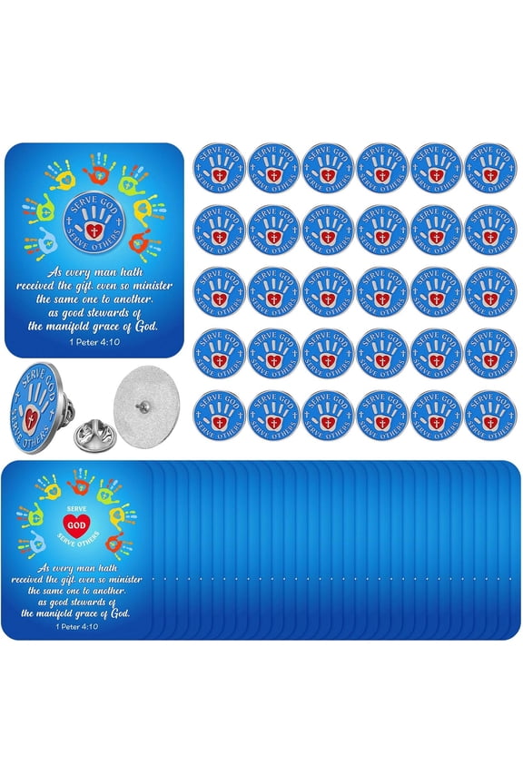 30 Sets Serve God Pins on Card Bulk Religious Bible Verse Pins Bible Gifts Religious Christian Lapel Pin with Card for Church Gift Classroom Home Party Supplies