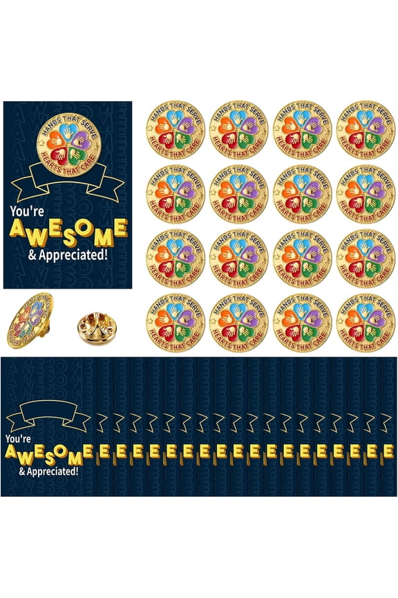 30 Sets Volunteer Recognition Lapel Pins with Inspirational Card Hands That Serve Pins Employee Appreciation Gifts Bulk for Back to School Volunteer Employees Coworkers Cna Week Gifts