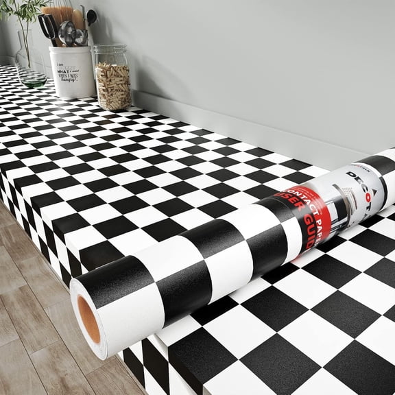 PETGLE 30"x120" Checkered Peel and Stick Wallpaper Black and White Wallpaper for Kitchen Backsplash Checkered Contact Paper for Cabinets Decor Checkerboard Wall Paper Self Adhesive Removable Vinyl