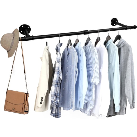 PETGLE 36 inch Industrial Pipe Clothes Rack Wall Mount For Hanging Rod Bar for Laundry Room Up to Max Load 135Lb Black
