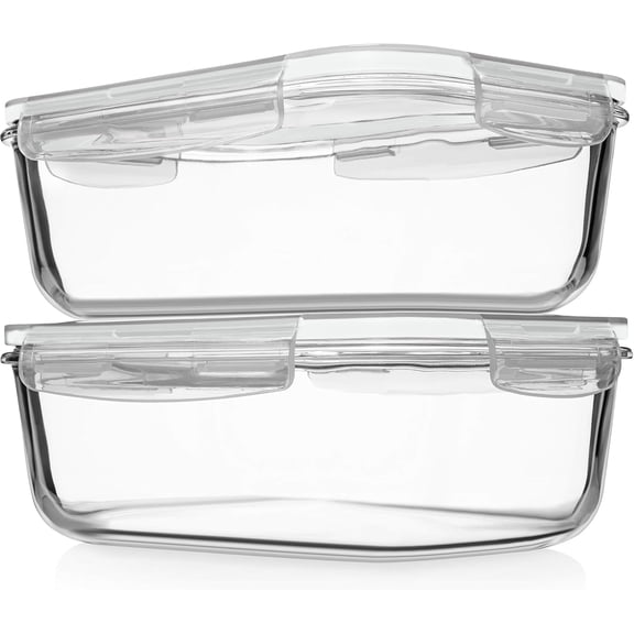 PETGLE 4 PC 1860ml / 63 Oz / 8 Cups Large Glass Food Storage Containers with Lids - Glass Meal Prep Containers for Roasting & Storing Leftover, Lunch Container with Lids, Microwave & Oven Safe