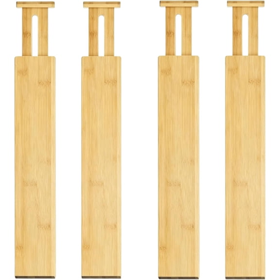 PETGLE 4 Pack Adjustable Expandable Bamboo Drawer Dividers, Multipurpose Drawer Organizer Inserts for Kitchen, Bathroom and Office Storage