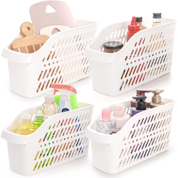PETGLE 4Piece UnderSink Plastic Organizer Set with Wheels, PullOut Bottle & Can Storage, Narrow Cabinet Rack & Multipurpose Baskets for Kitchen and Bathroom