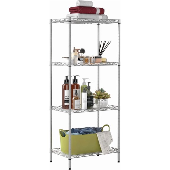 PETGLE | 4-Tier Wire Storage Shelves | 12"D x 18"W x 44"H | Chrome | with Adjustable Racks PP Liners | Compact Metal Shelf, Holds Upto 600 lbs | Ideal for Kitchens Closets Bathrooms Small Corners