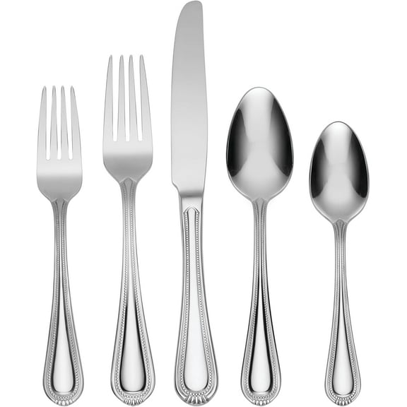 PETGLE 45-Piece Pearl Bead Silver Flatware Set, Service for 8, 18/0 Stainless Steel Utensils with Serving Tools, Dishwasher Safe