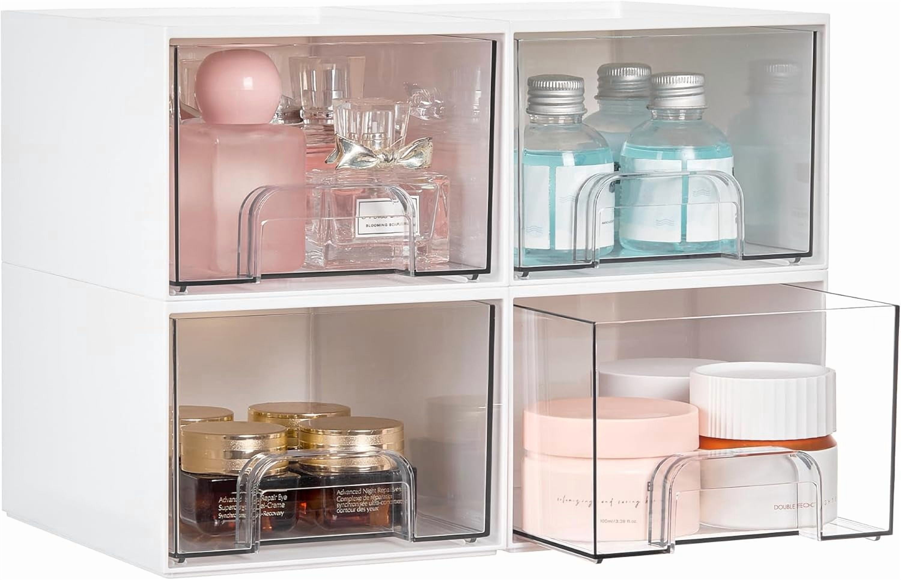 Small Gear Racks PETGLE 4Pack Small Stackable Storage Drawers, Bathroom Makeup Organizer ...