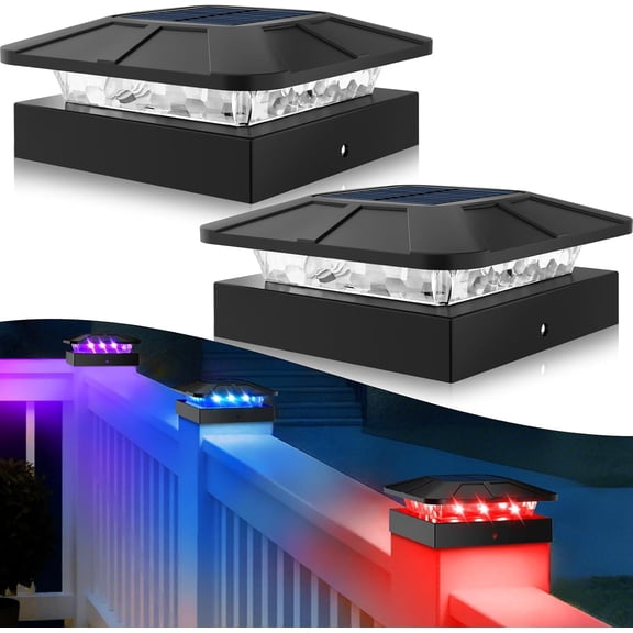 PETGLE 4x4 Post Solar Lights RGB Color Changing, 2 Pack Post Cap Light Fits 4×4/3.5×3.5 Wood/Vinyl Posts, Waterproof Fence Top Lighting for Wood/Vinyl Posts for Outside Deck Mailbox Porch Railing