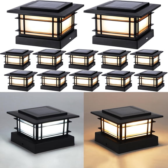 PETGLE 4x4 Solar Post Cap Lights Outdoor with 2 Color Modes, Fence Post Solar Lights Black Shell Fit for Vinyl/Wooden Posts, High Brightness SMD LED Lighting Decor for Garden Deck Patio, 12 Pack