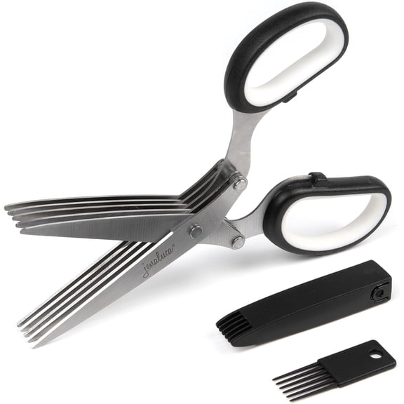 PETGLE 5-Blade Herb Scissors, Stainless Steel Kitchen Shears, Black | Cut & chop fresh herbs & leafy greens efficiently. Perfect salad scissors. Includes cleaning comb & safety cover.